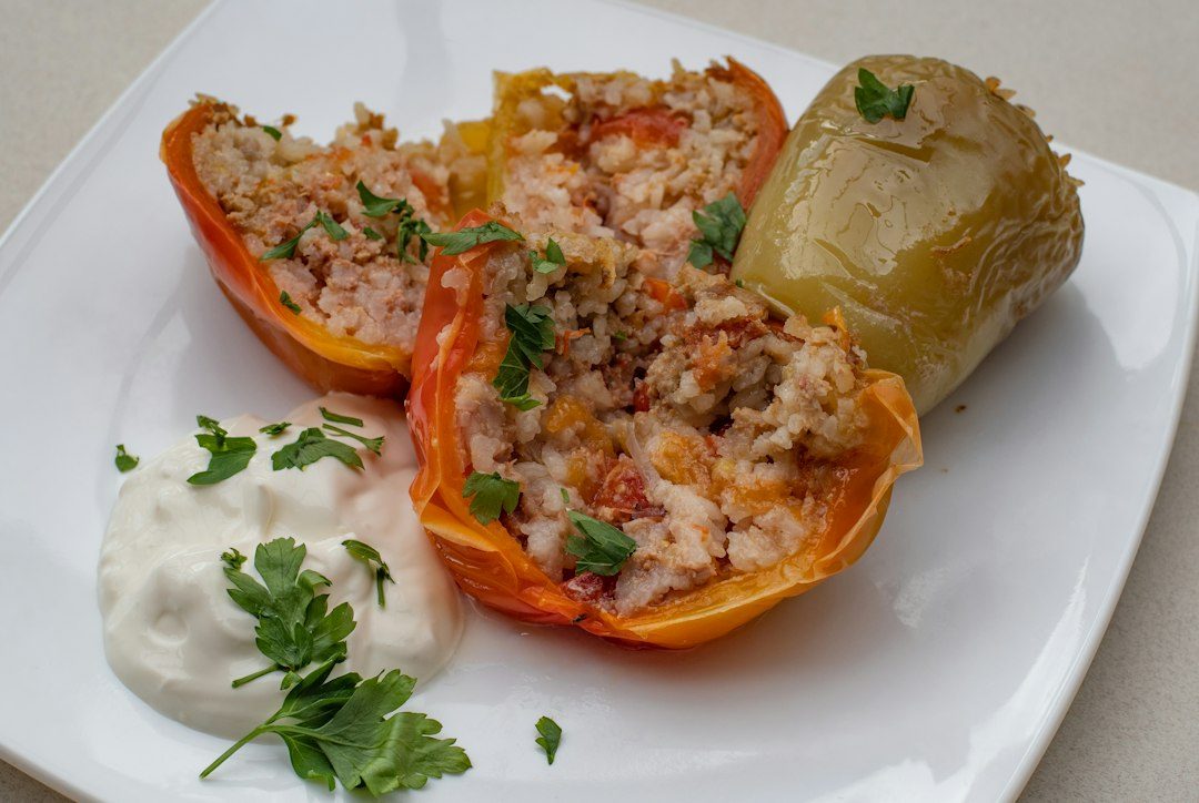 Stuffed Bell Peppers with Ground Beef and Rice