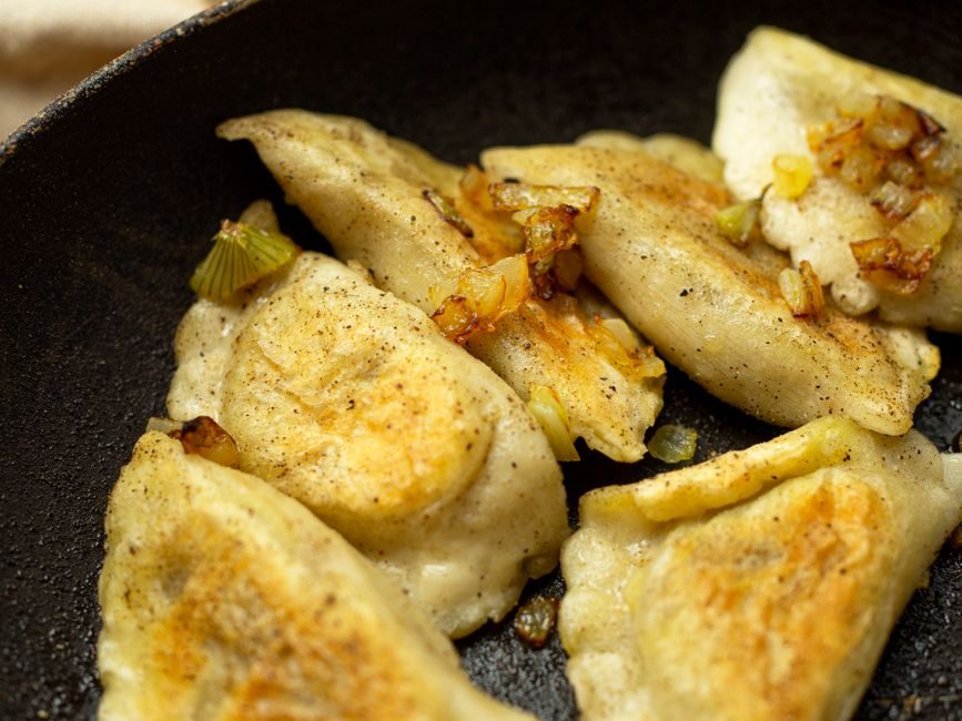 Skillet Pierogi with Kielbasa and Cabbage